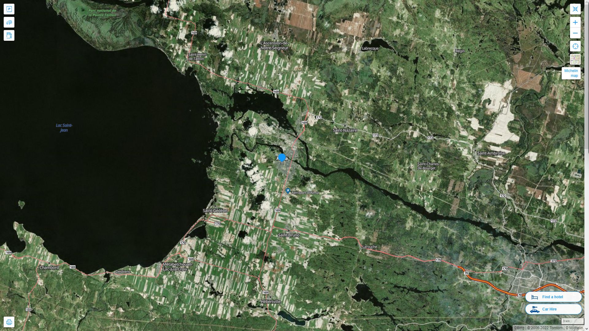 Alma Canada Autoroute et carte routiere avec vue satellite